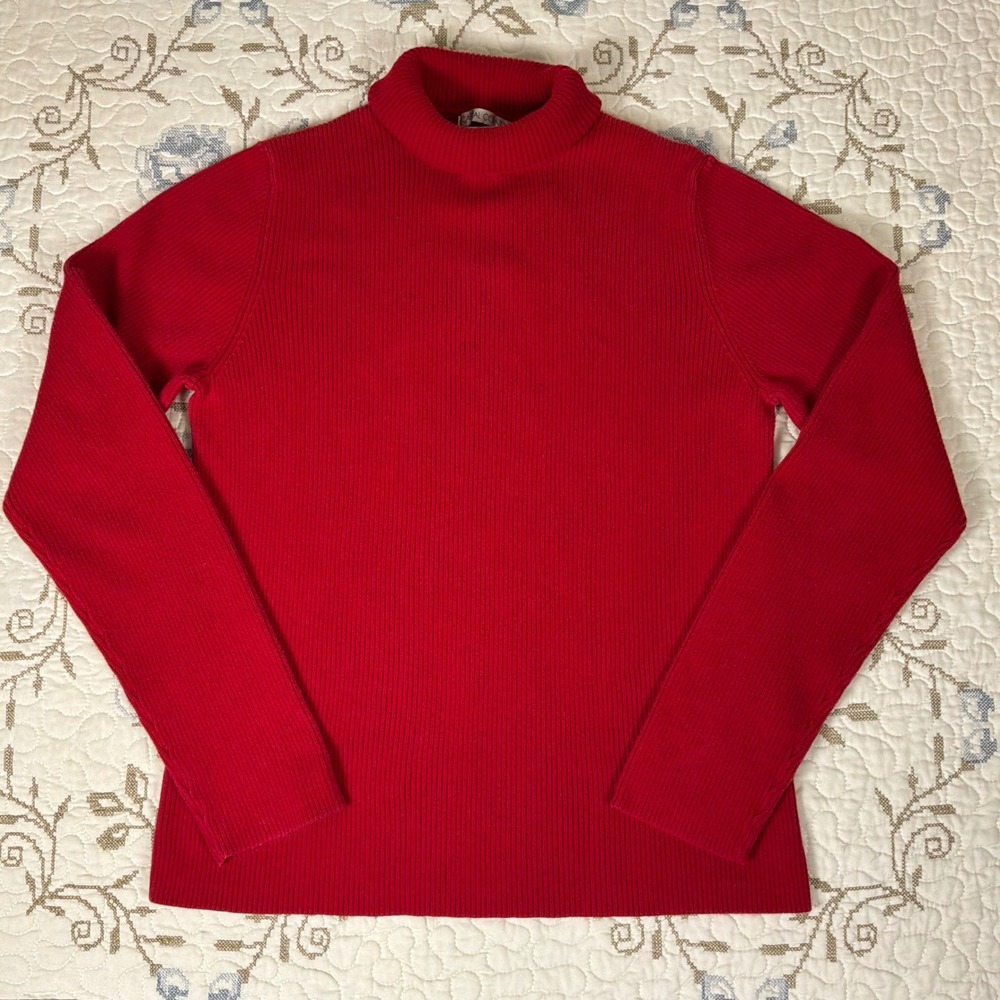 Casual Corner Turtleneck Womens Large Red Excellent Ribbed Cotton Knit Sweater